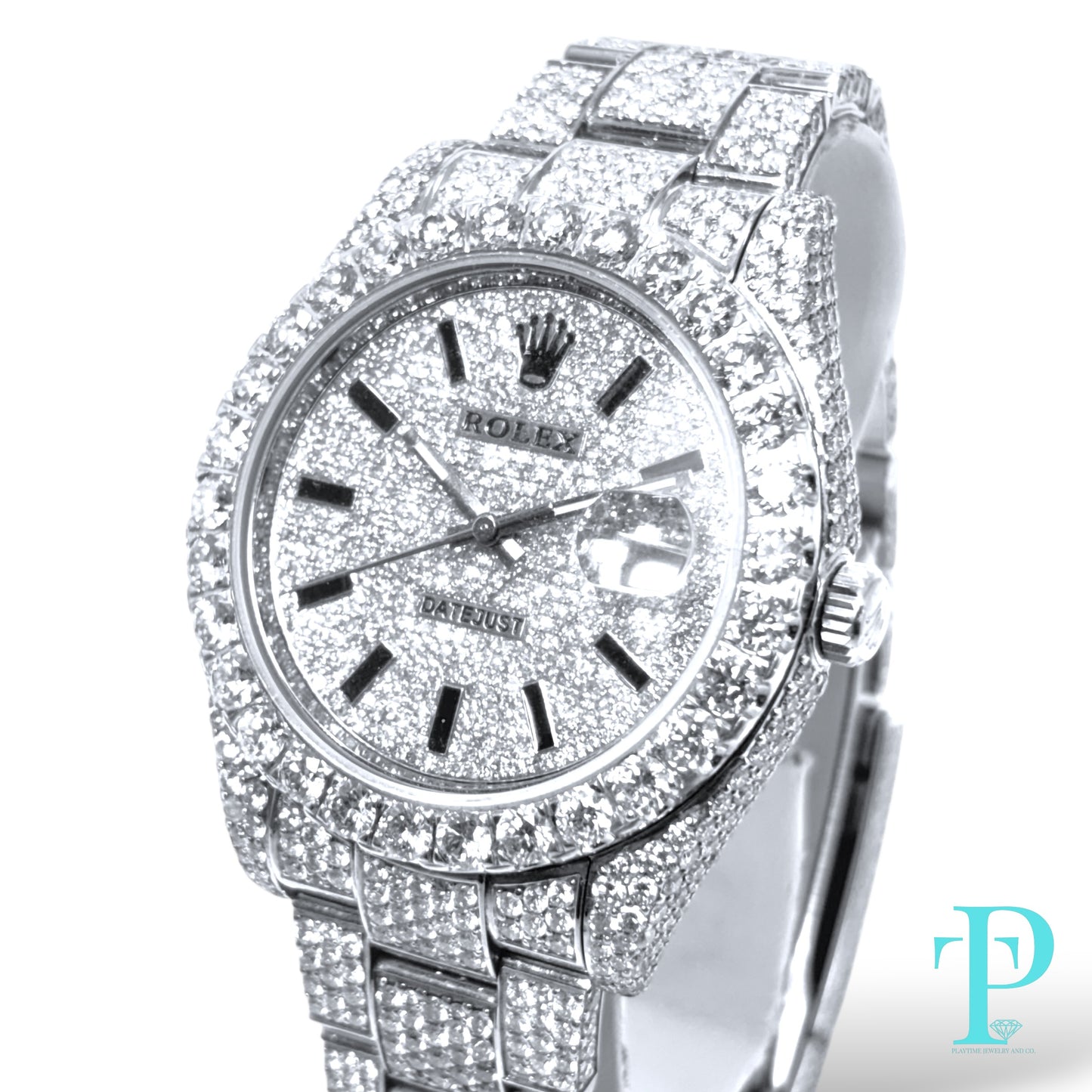 41MM ROLEX DATEJUST “AVALANCHE” / VVS-1 BUSTDOWN / DIAMOND ENCRUSTED / STAINLESS STEEL / OYSTER BRACELET / STICK HOUR-MARKERS / AUTOMATIC MOVEMENT