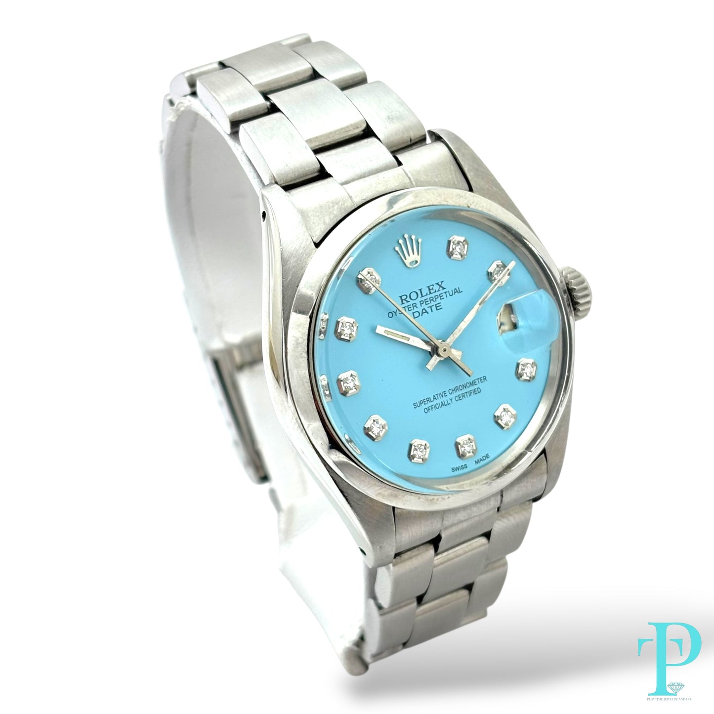 34MM ROLEX DATE / TIFFANY BLUE DIAL / STAINLESS STEEL / AUTOMATIC Ref.1500