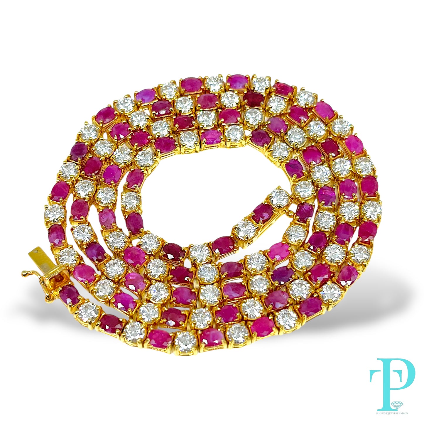 14KT YELLOW GOLD DIAMOND AND RUBY NECKLACE 24”
