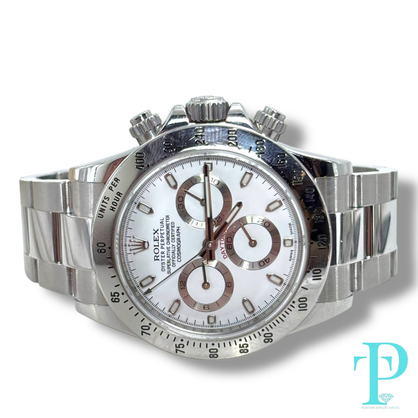 40MM ROLEX DAYTONA / STAINLESS STEEL / WHITE AND SILVER DIAL / OYSTER BRACELET / CHRONOGRAPH / AUTOMATIC MOVEMENT / REF.116520
