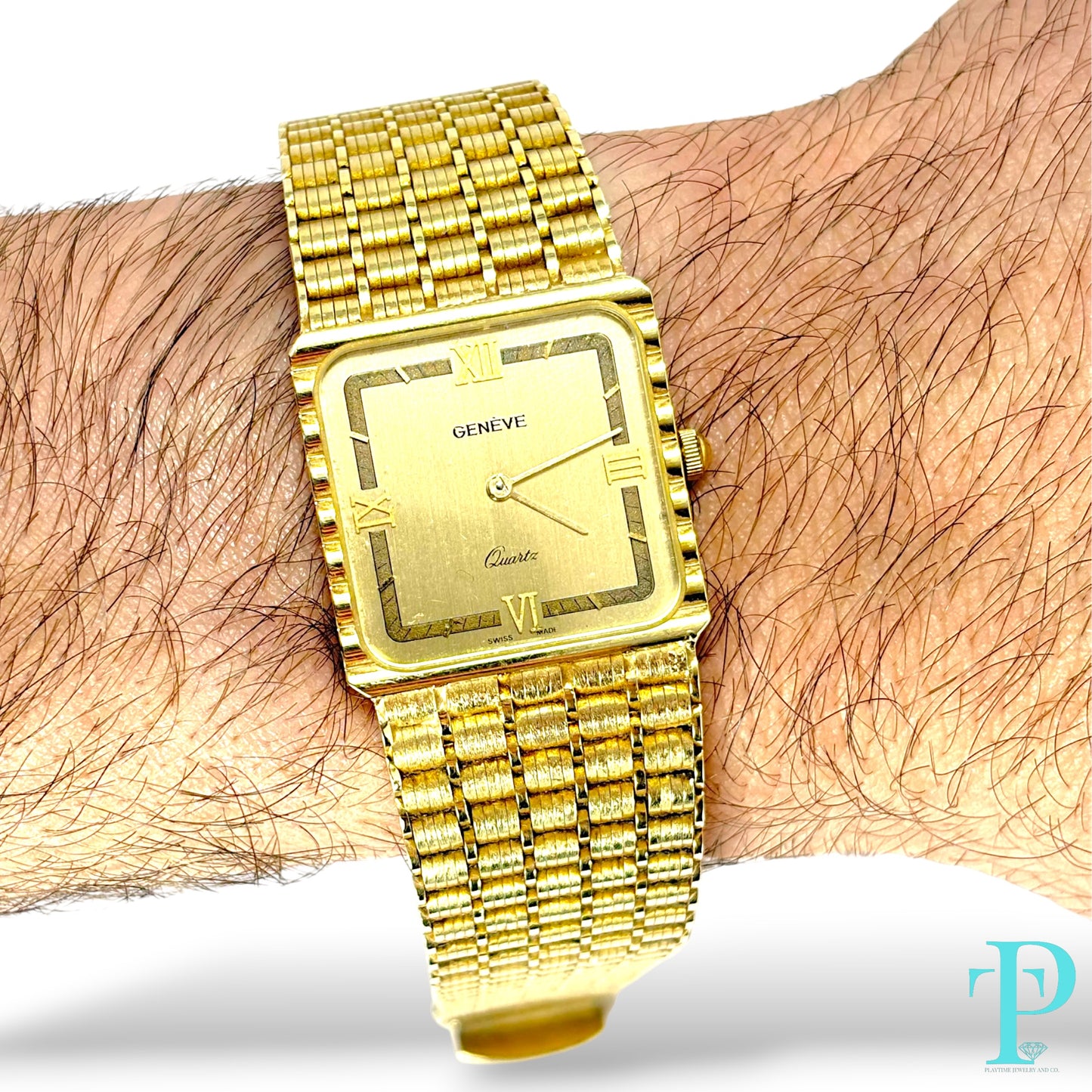 36MM VINTAGE GENÈVE 14KT SOLID GOLD RECTANGULAR WATCH