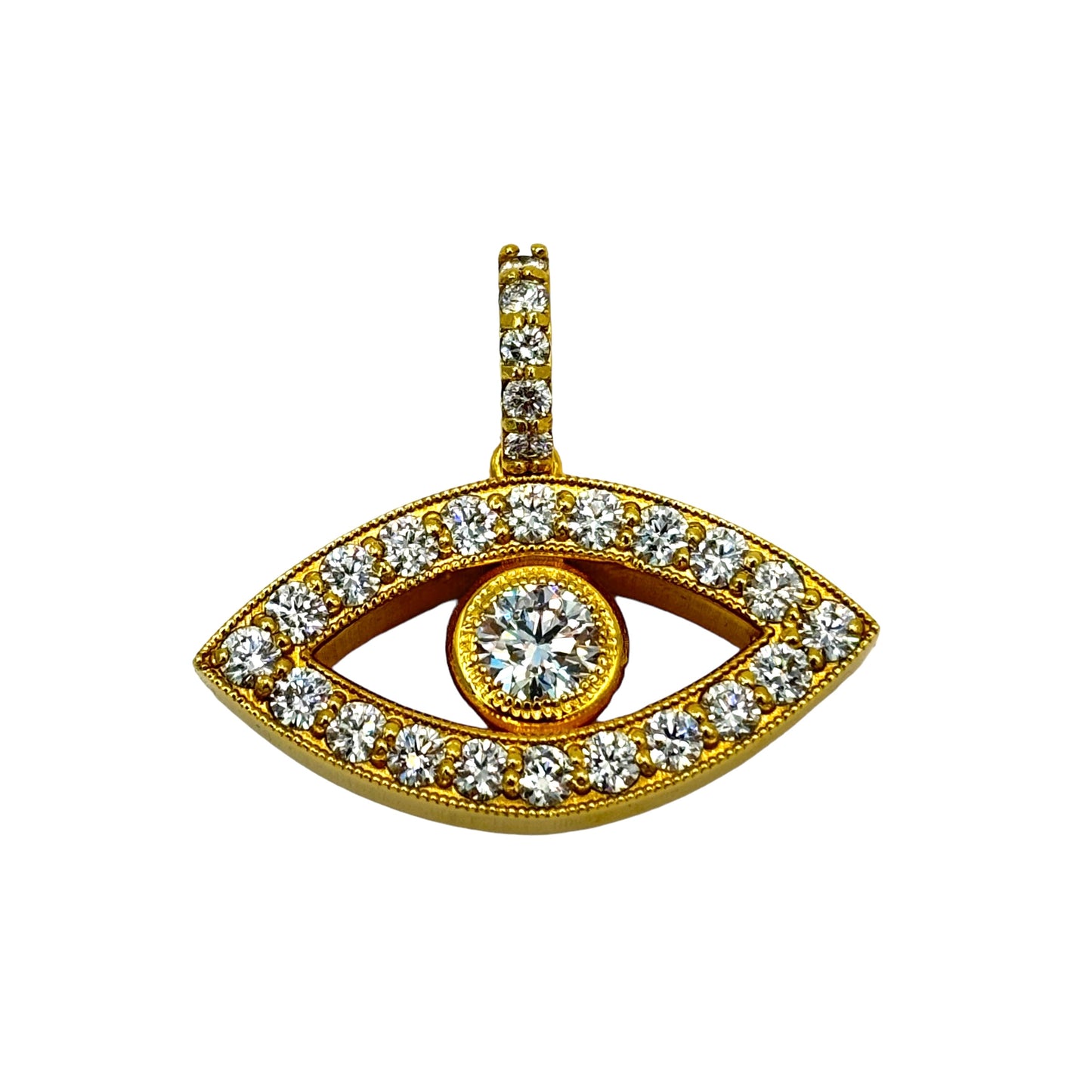 SOLID 14KT ALL SEEING EYE VVS-1  LAB GROWN DIAMOND PENDANT