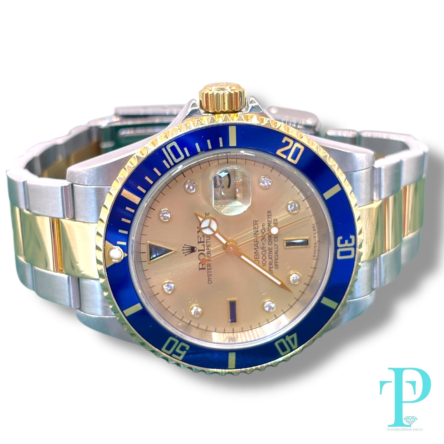 40MM ROLEX SUBMARINER (ANNIVERSARY “SERTI” DIAL) 18KT GOLD / STAINLESS STEEL TWO-TONE / OYSTER BRACELET / AUTOMATIC / DIAMOND AND SAPPHIRE SET HOUR MARKERS