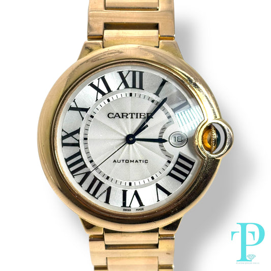 38MM CARTIER BALLON BLEU / 18KT ROSE GOLD / WHITE ROMAN DIAL / AUTOMATIC