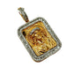 SOLID 14KT GOLD VVS-1 NATURAL DIAMOND JESUS BAGUETTE BORDER PENDANT