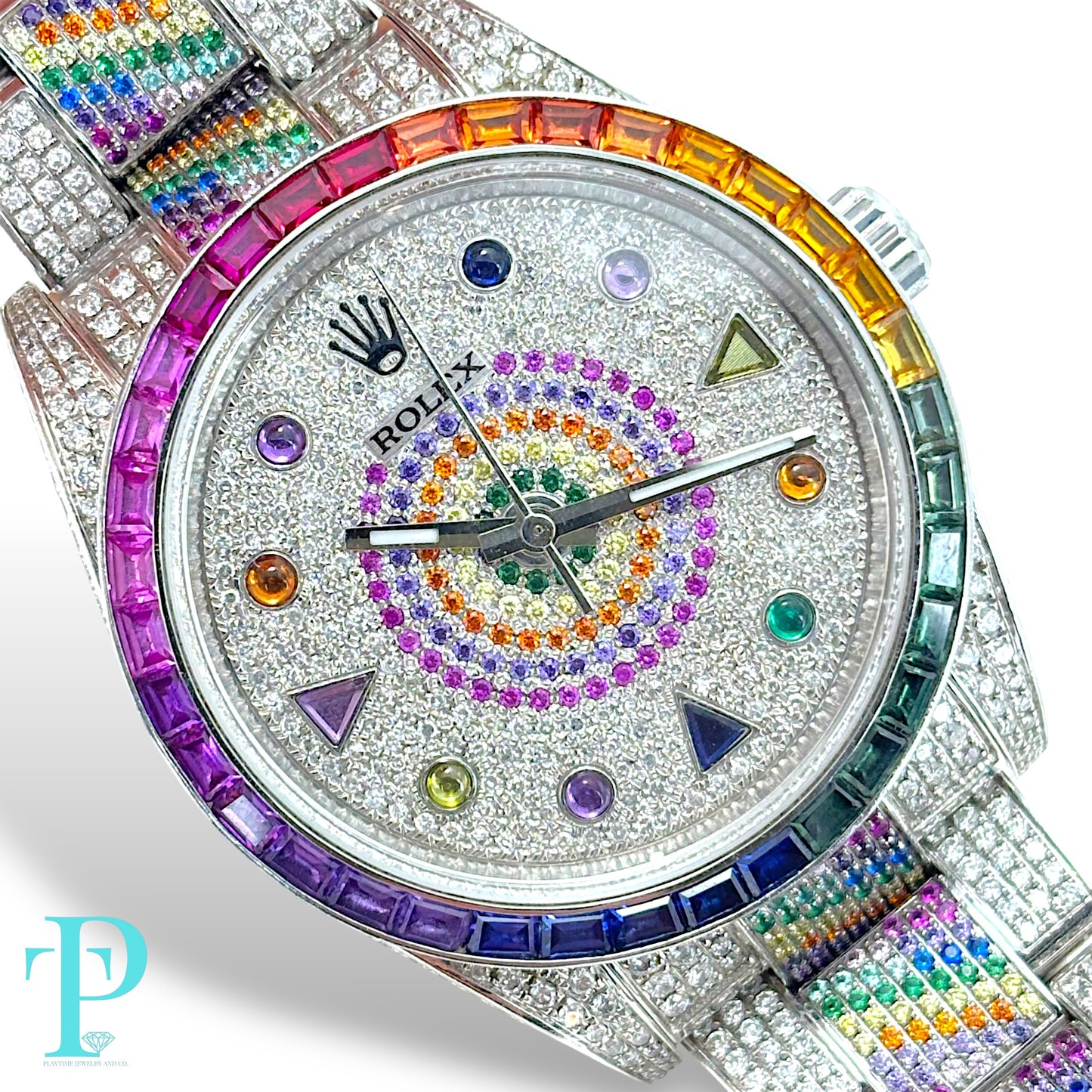 41MM ROLEX DATEJUST RAINBOW SAPPHIRE & DIAMOND BUSTDOWN MEN’S WATCH / REF. 116300
