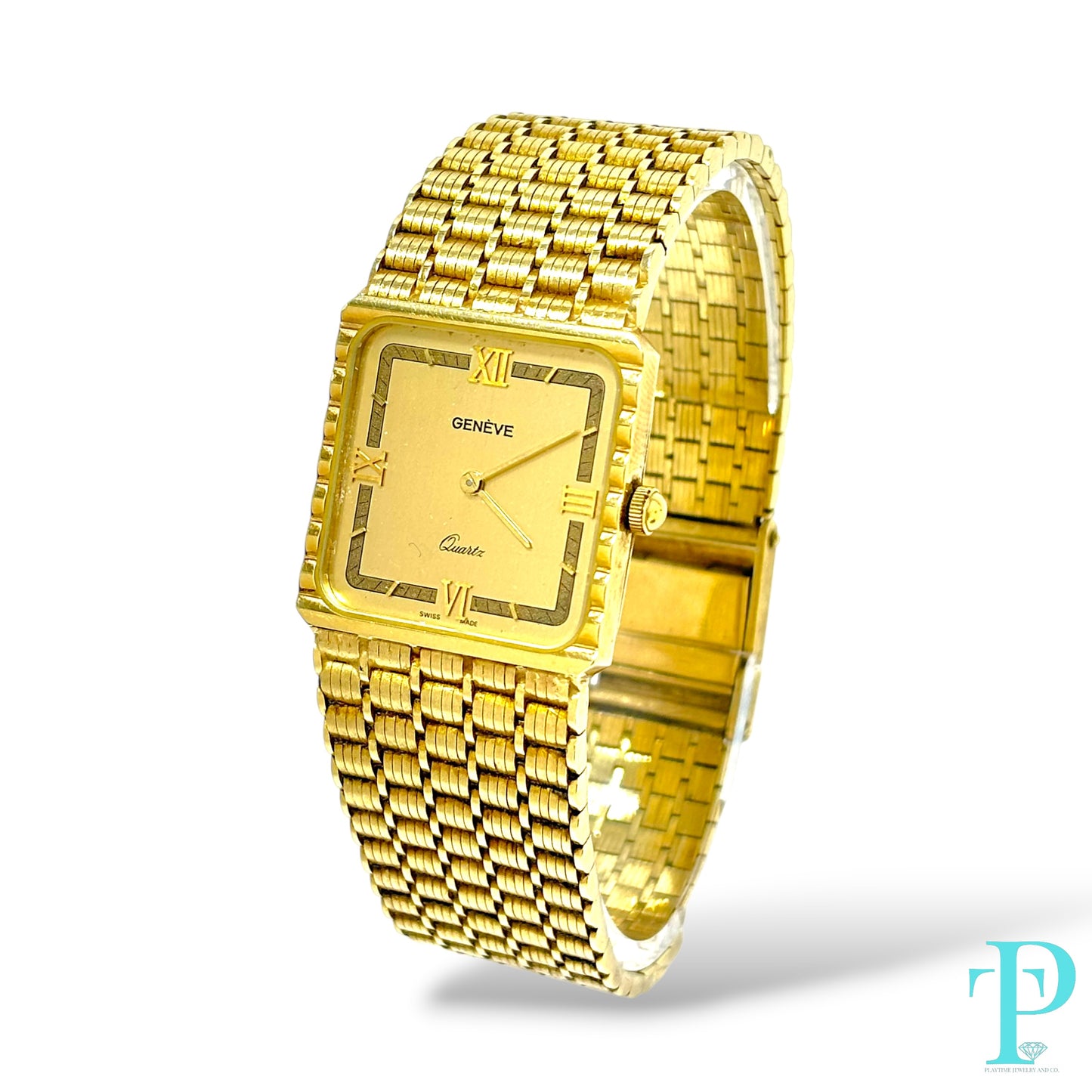 36MM VINTAGE GENÈVE 14KT SOLID GOLD RECTANGULAR WATCH