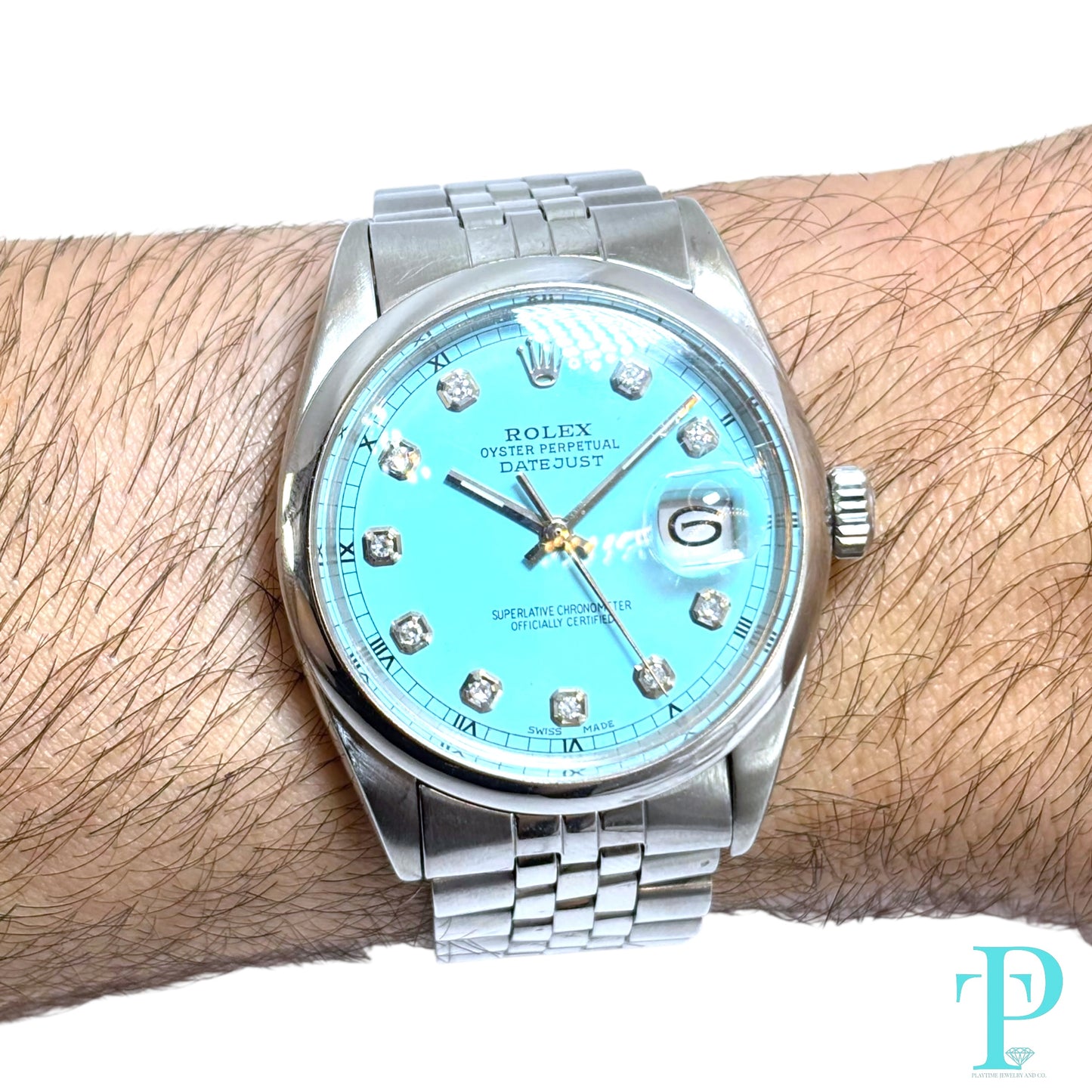 36MM ROLEX DATEJUST REF.16013 STAINLESS STEEL / TIFFANY BLUE DIAMOND DIAL