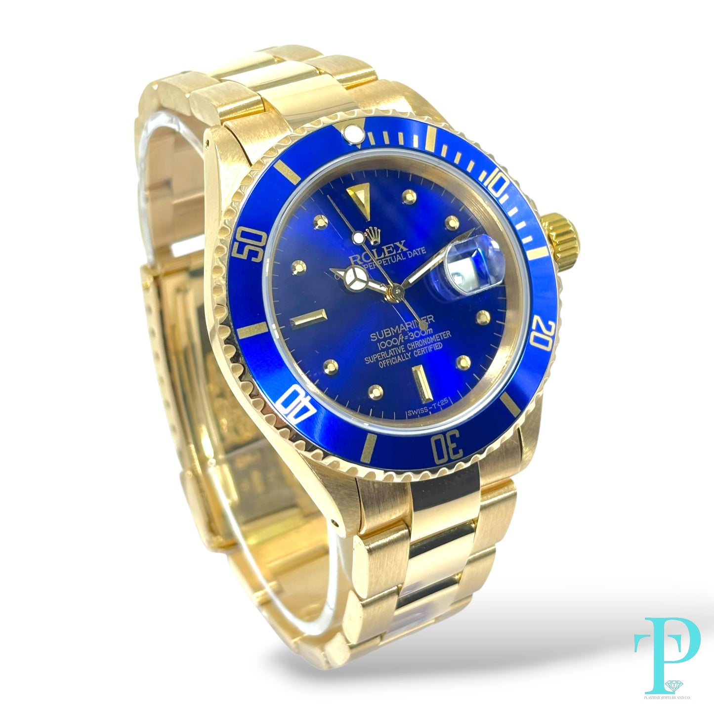 40MM ROLEX SUBMARINER 16618-LB / 18KT YELLOW GOLD MENS WATCH