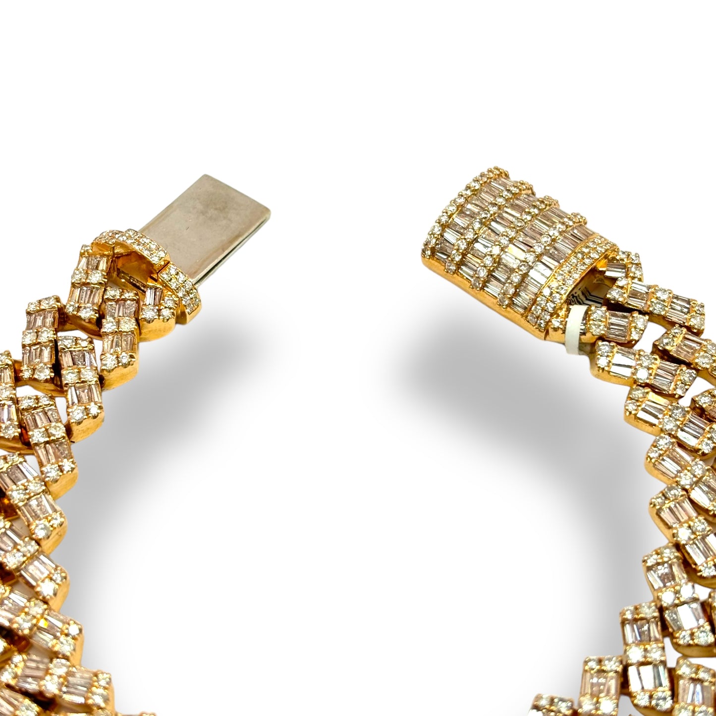 15MM 14KT ROSE GOLD BAGUETTE DIAMOND MIAMI CUBAN LINK BRACELET 14.00 CTW