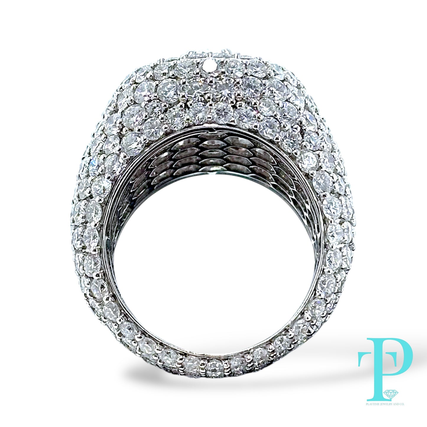 14KT WHITE GOLD “ICEBERG” RING 9.22CTW VVS-1 LAB-GROWN DIAMOND SIGNET RING