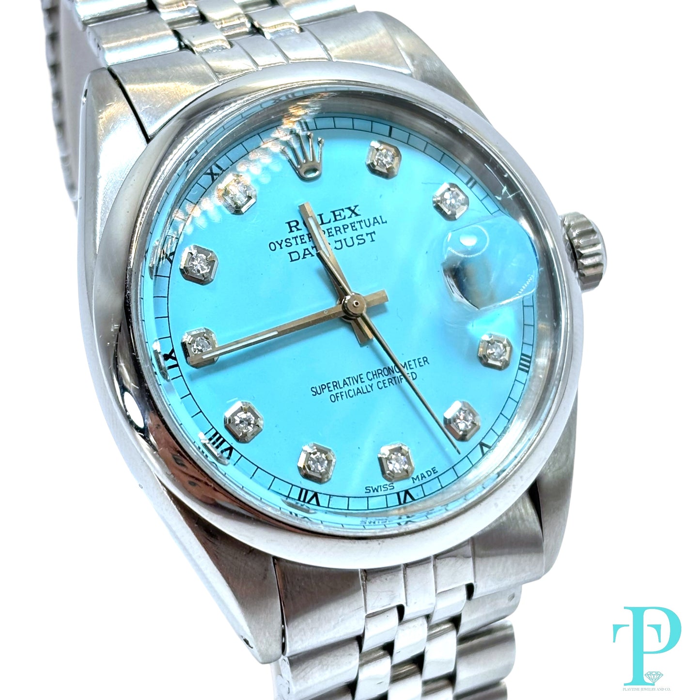 36MM ROLEX DATEJUST REF.16013 STAINLESS STEEL / TIFFANY BLUE DIAMOND DIAL