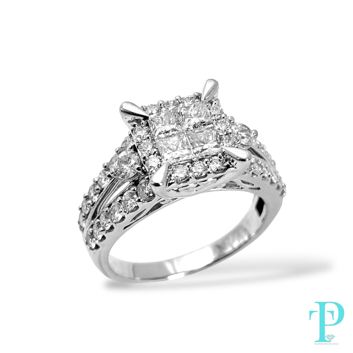 3.5CT PRINCESS-CUT CLUSTER ENGAGEMENT RING 14KT /