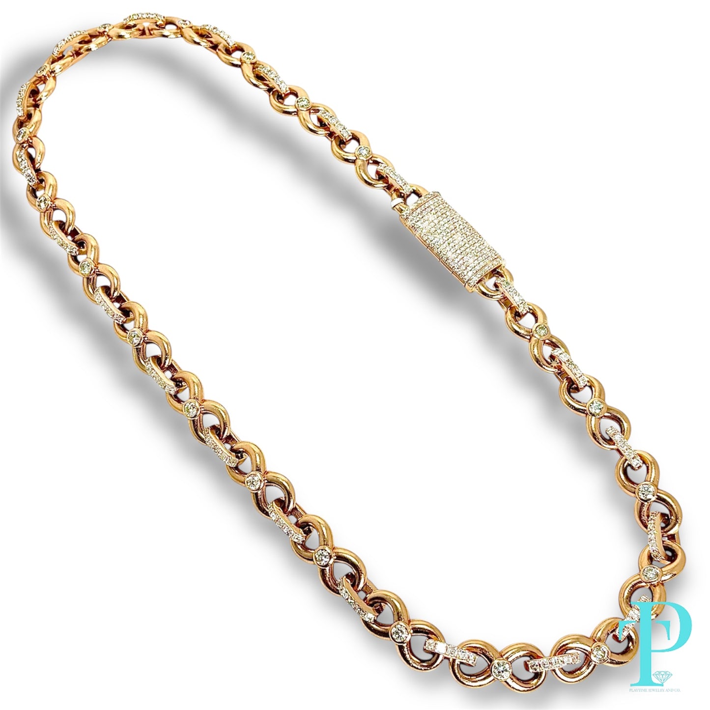 14KT ROSE GOLD 166g 22” 17.31CTW INFINITY LINK DIAMOND CHAIN
