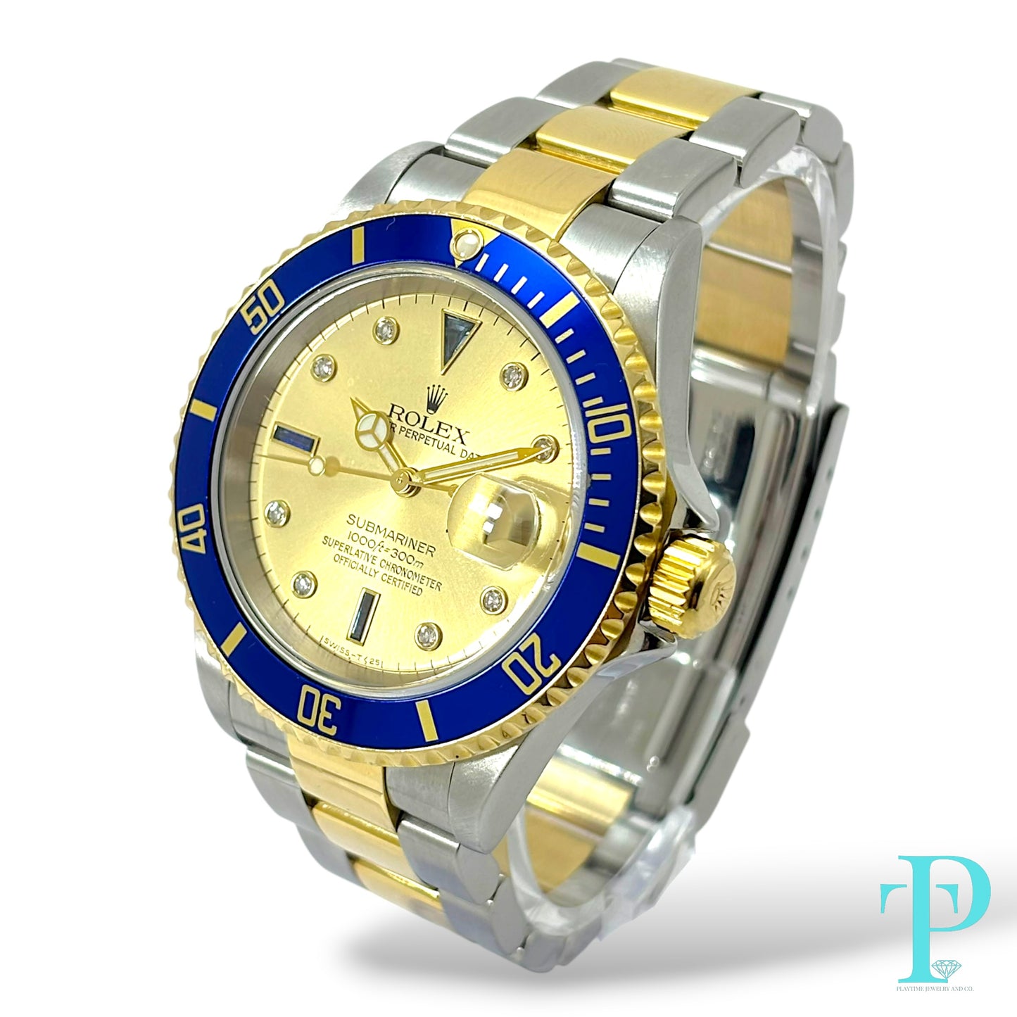 40MM ROLEX SUBMARINER (ANNIVERSARY “SERTI” DIAL) 18KT GOLD / STAINLESS STEEL TWO-TONE / OYSTER BRACELET / AUTOMATIC / DIAMOND AND SAPPHIRE SET HOUR MARKERS