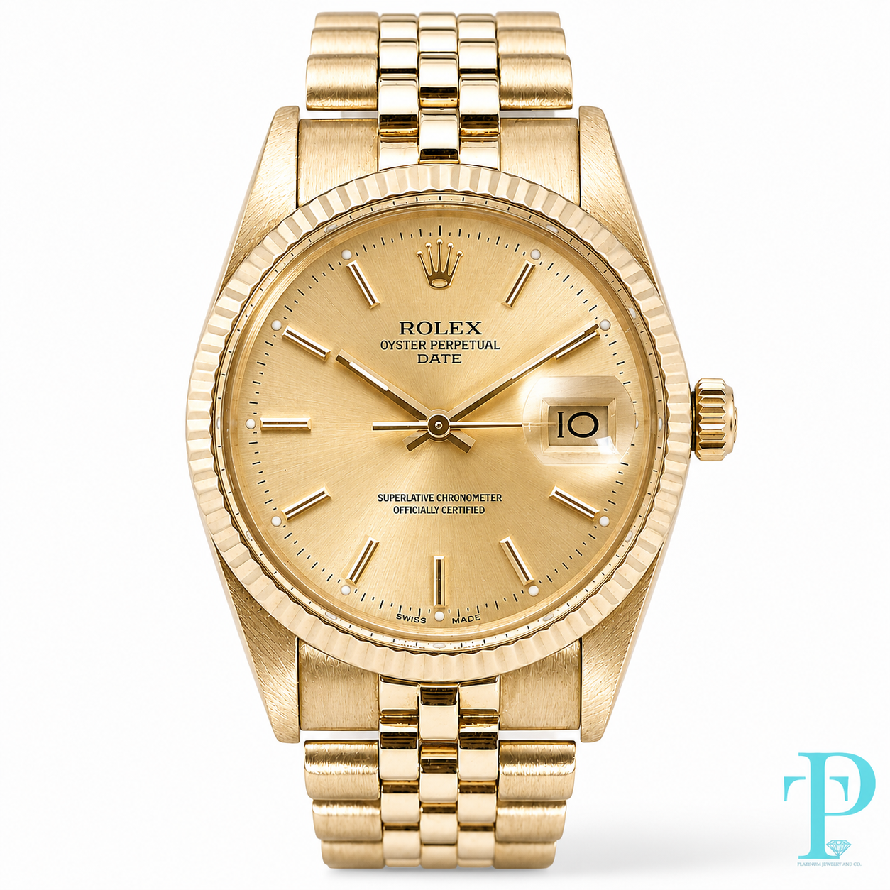 Pre-Owned 34MM Rolex Date 14Kt Gold Jubilee Quickset(Ref.15037)
