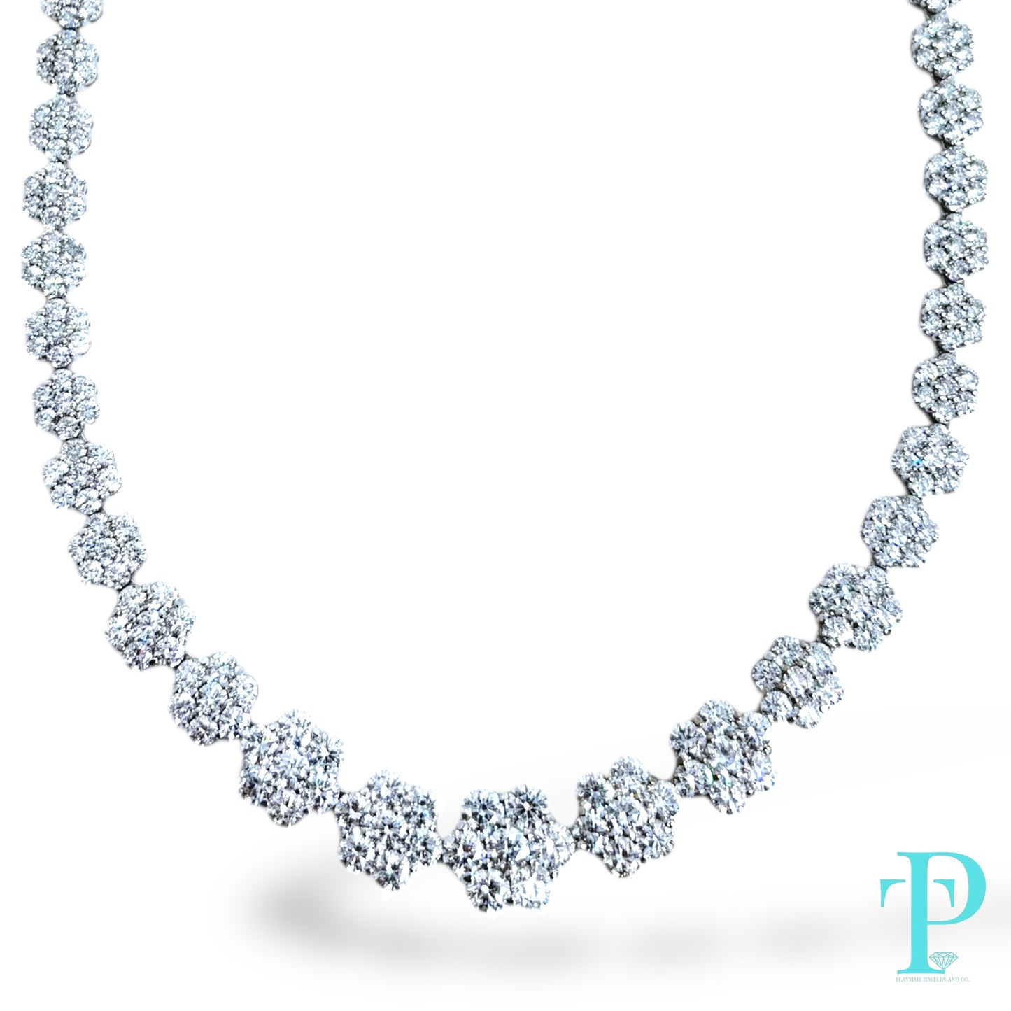 LARGE POINTER CLUSTER / TENNIS NECKLACE / 16” 14KT 26.11CTW / VVS-1 LAB-GROWN