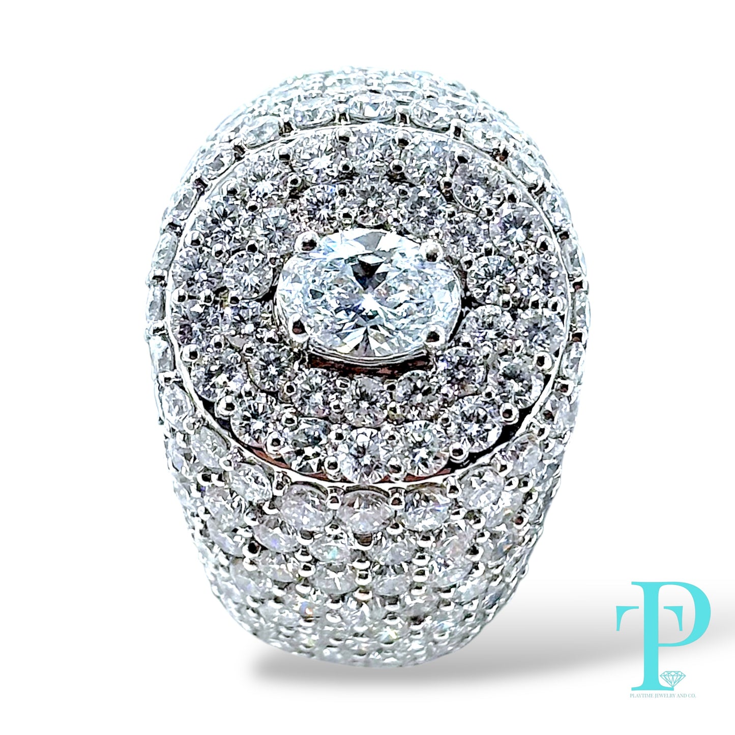 14KT WHITE GOLD “ICEBERG” RING 9.22CTW VVS-1 LAB-GROWN DIAMOND SIGNET RING