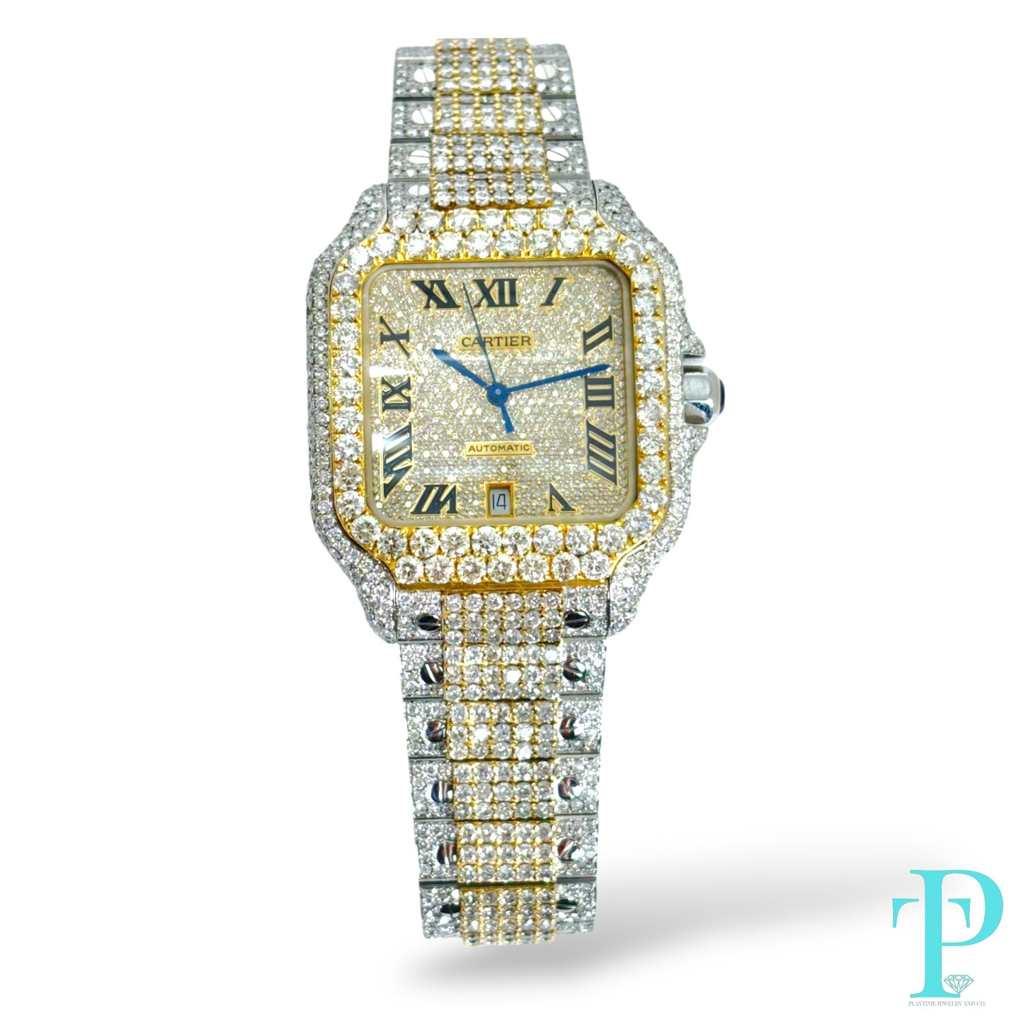 41MM CARTIER “SANTOS DE CARTIER” VVS-1 NATURAL DIAMOND BUSTDOWN MENS WATCH