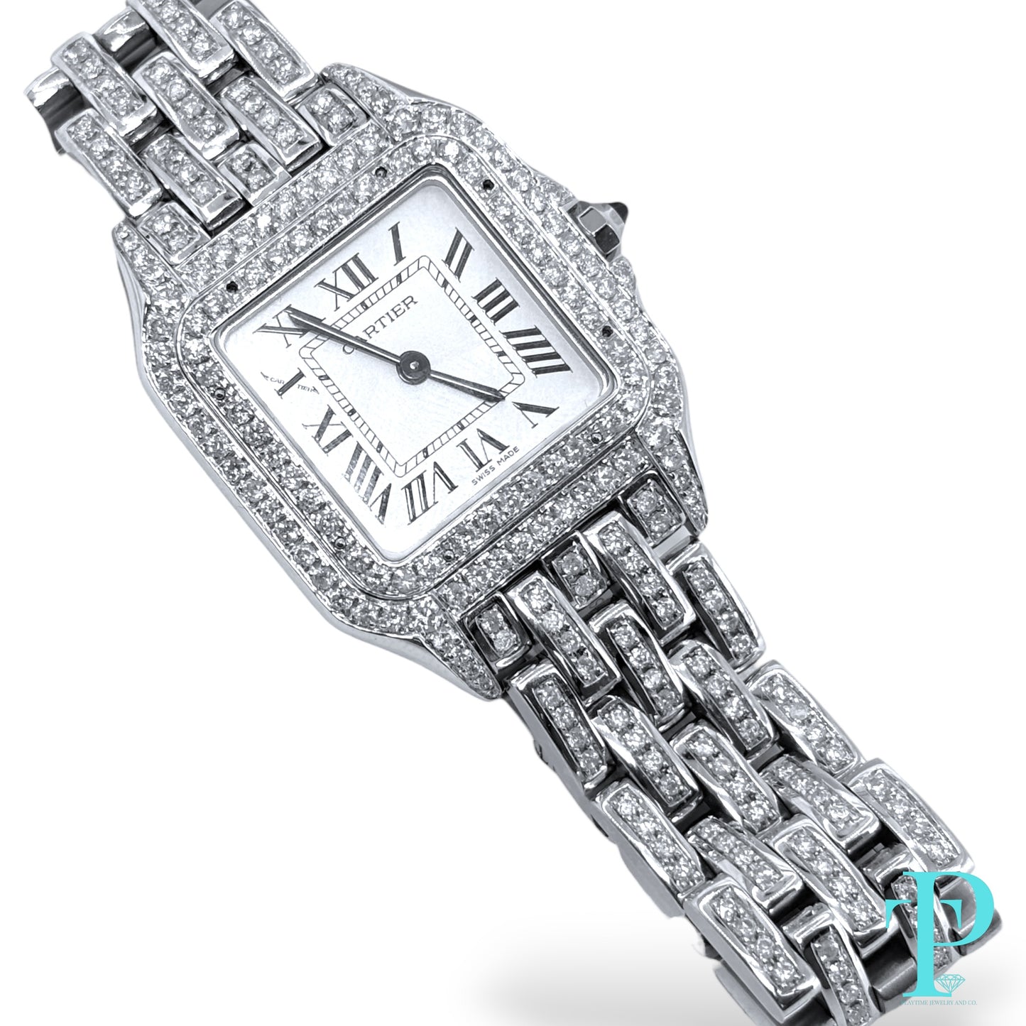 31MM CARTIER PANTHERE DE CARTIER / BUSTDOWN / DIAMOND ENCRUSTED / STAINLESS STEEL / NATURAL DIAMONDS / WHITE ROMAN DIAL