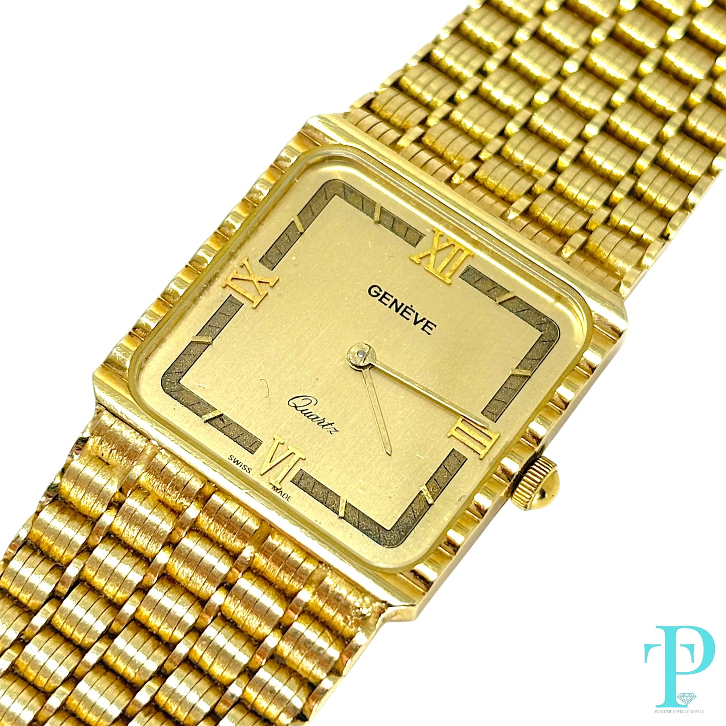 36MM VINTAGE GENÈVE 14KT SOLID GOLD RECTANGULAR WATCH