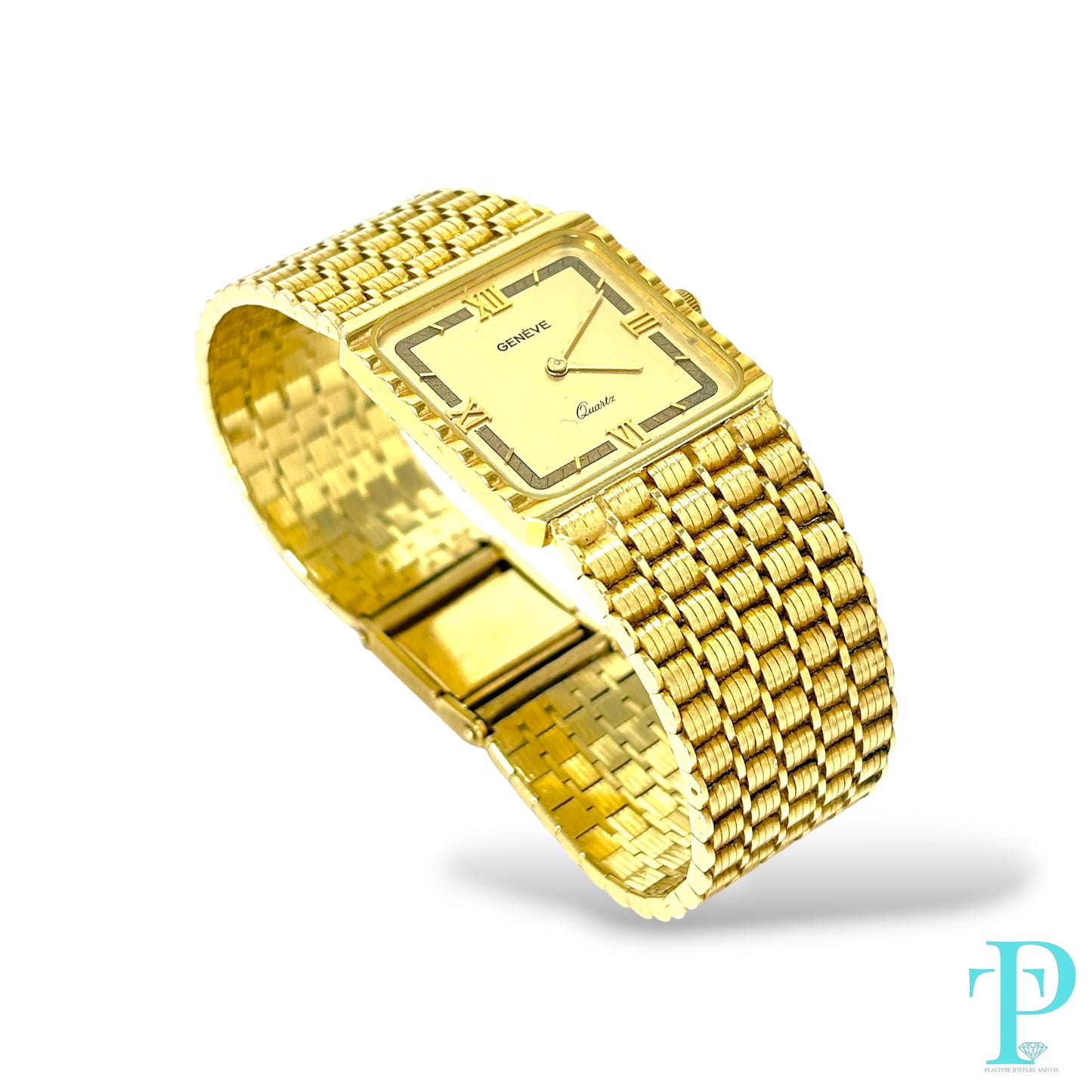 36MM VINTAGE GENÈVE 14KT SOLID GOLD RECTANGULAR WATCH