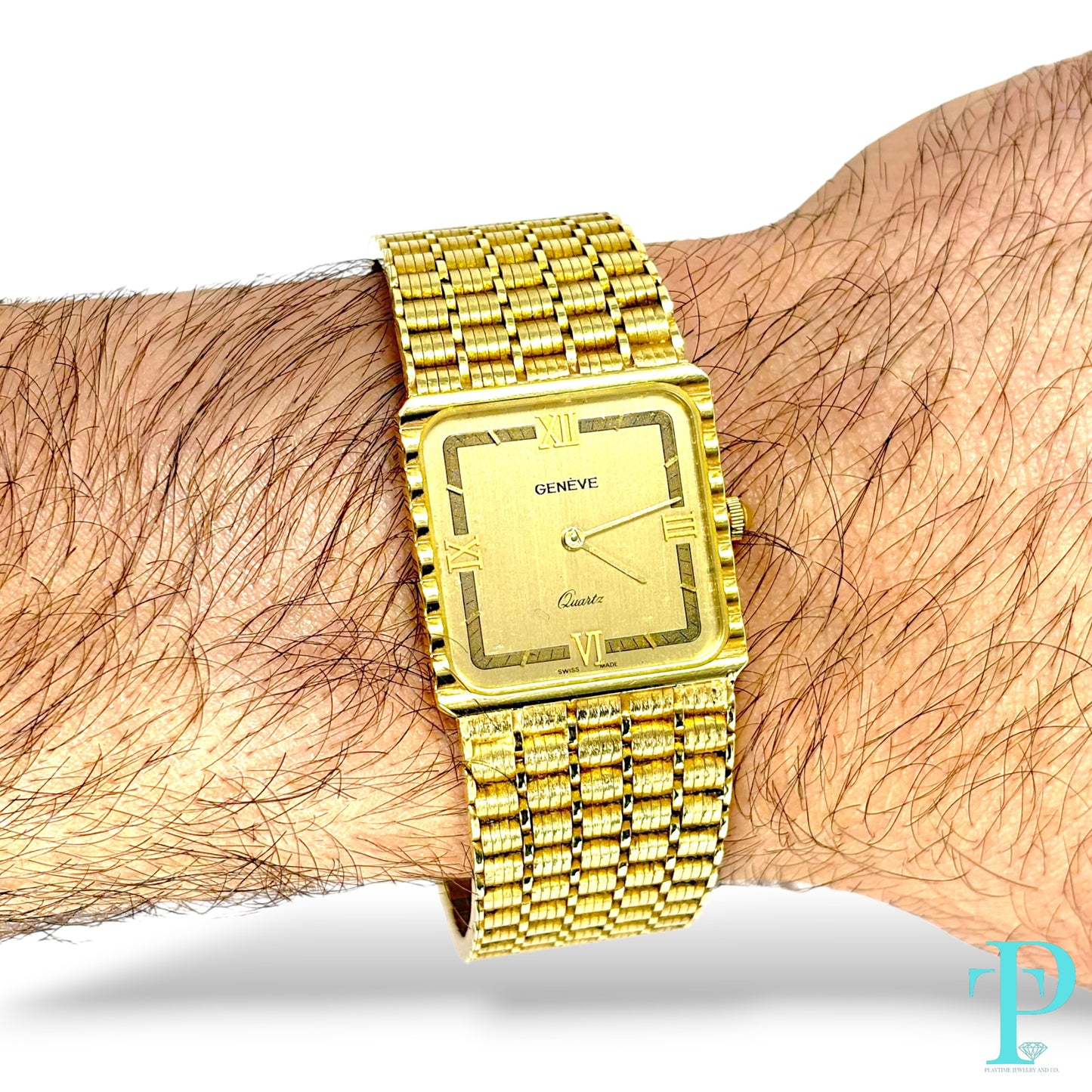 36MM VINTAGE GENÈVE 14KT SOLID GOLD RECTANGULAR WATCH