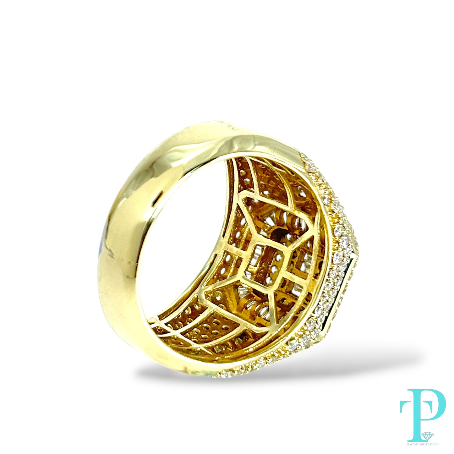 14KT GOLD MENS SQUARE TOP RING VVS-1 DIAMONDS