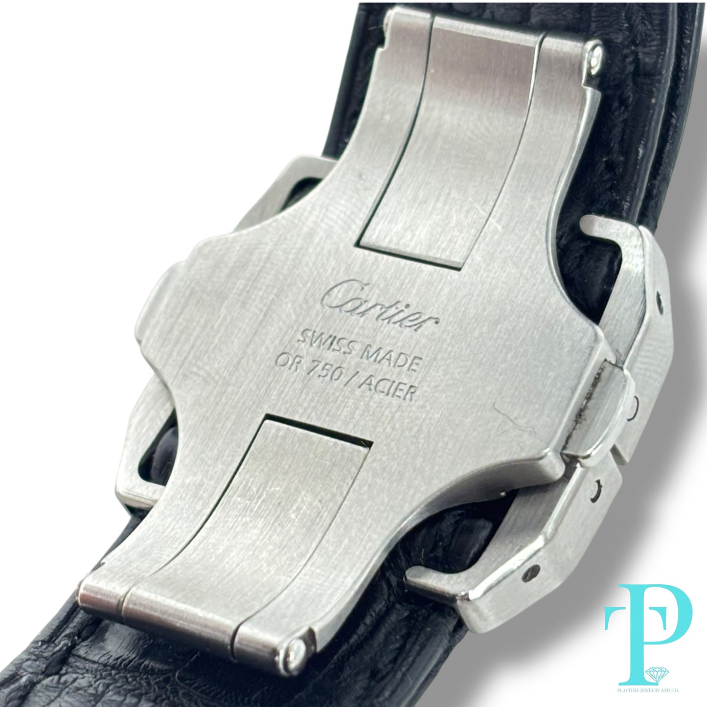 41MM CARTIER SANTOS 100 XL / 18KT YELLOW GOLD / STAINLESS STEEL / WHITE ROMAN DIAL / LEATHER BRACELET / AUTOMATIC MOVEMENT