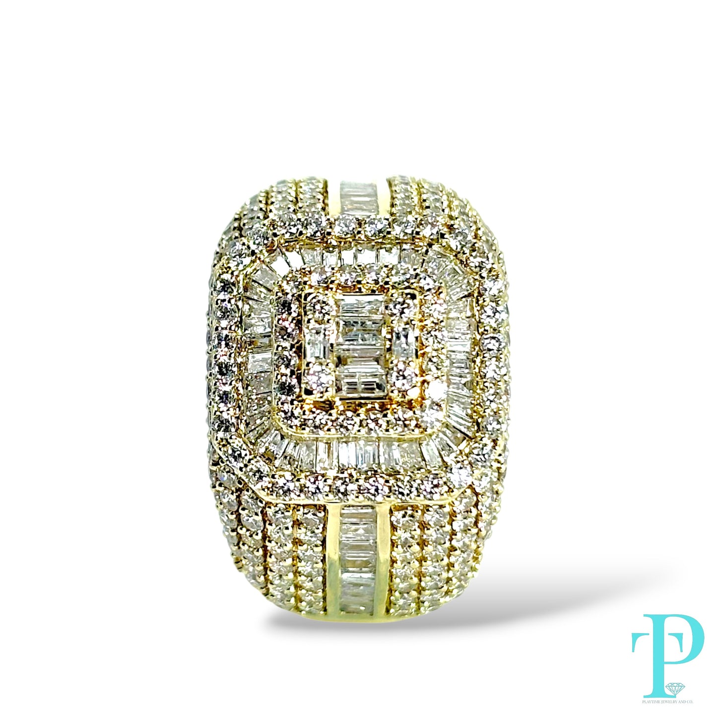 14KT GOLD MENS SQUARE TOP RING VVS-1 DIAMONDS
