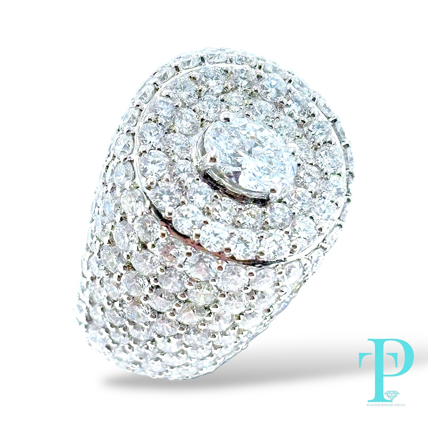 14KT WHITE GOLD “ICEBERG” RING 9.22CTW VVS-1 LAB-GROWN DIAMOND SIGNET RING