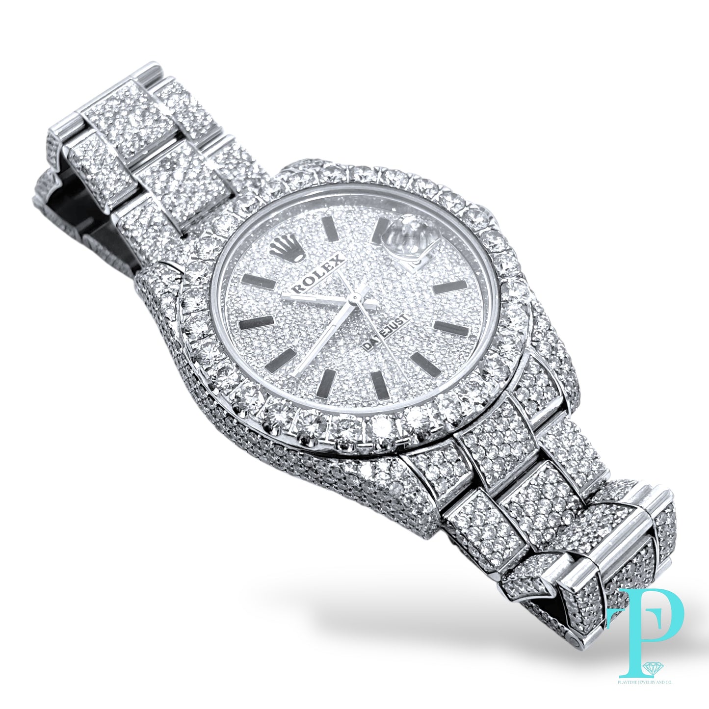 41MM ROLEX DATEJUST “AVALANCHE” / VVS-1 BUSTDOWN / DIAMOND ENCRUSTED / STAINLESS STEEL / OYSTER BRACELET / STICK HOUR-MARKERS / AUTOMATIC MOVEMENT
