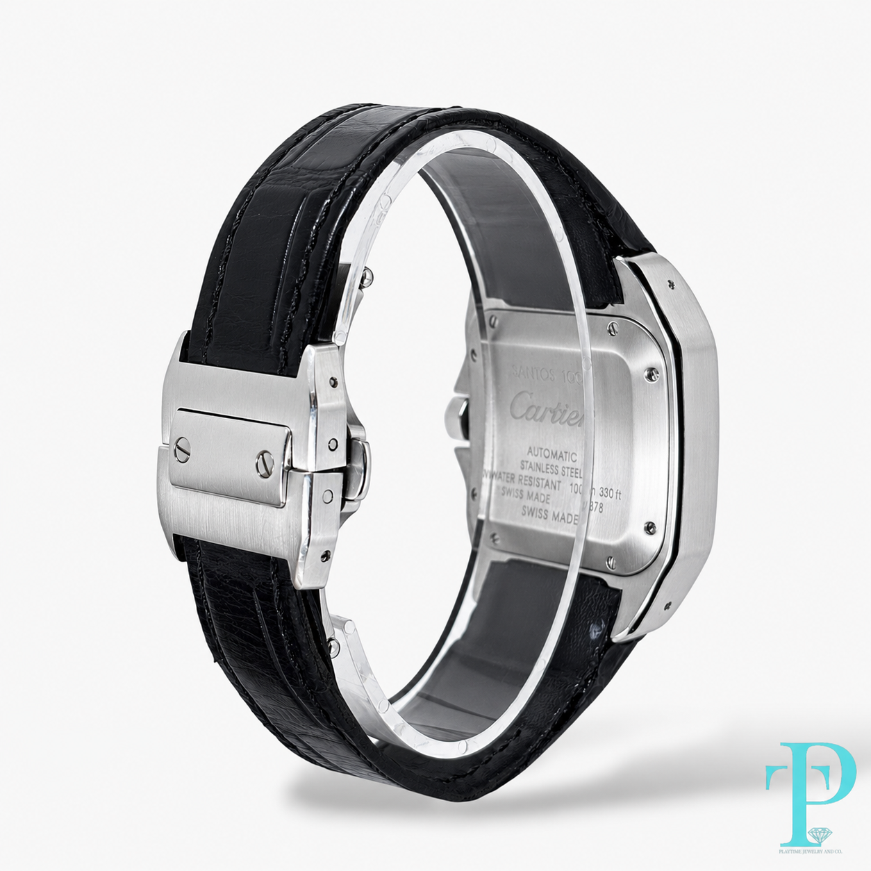 PRE-OWNED 34MM CARTIER SANTOS 1/1 CUSTOM DIAMOND SET WATCH