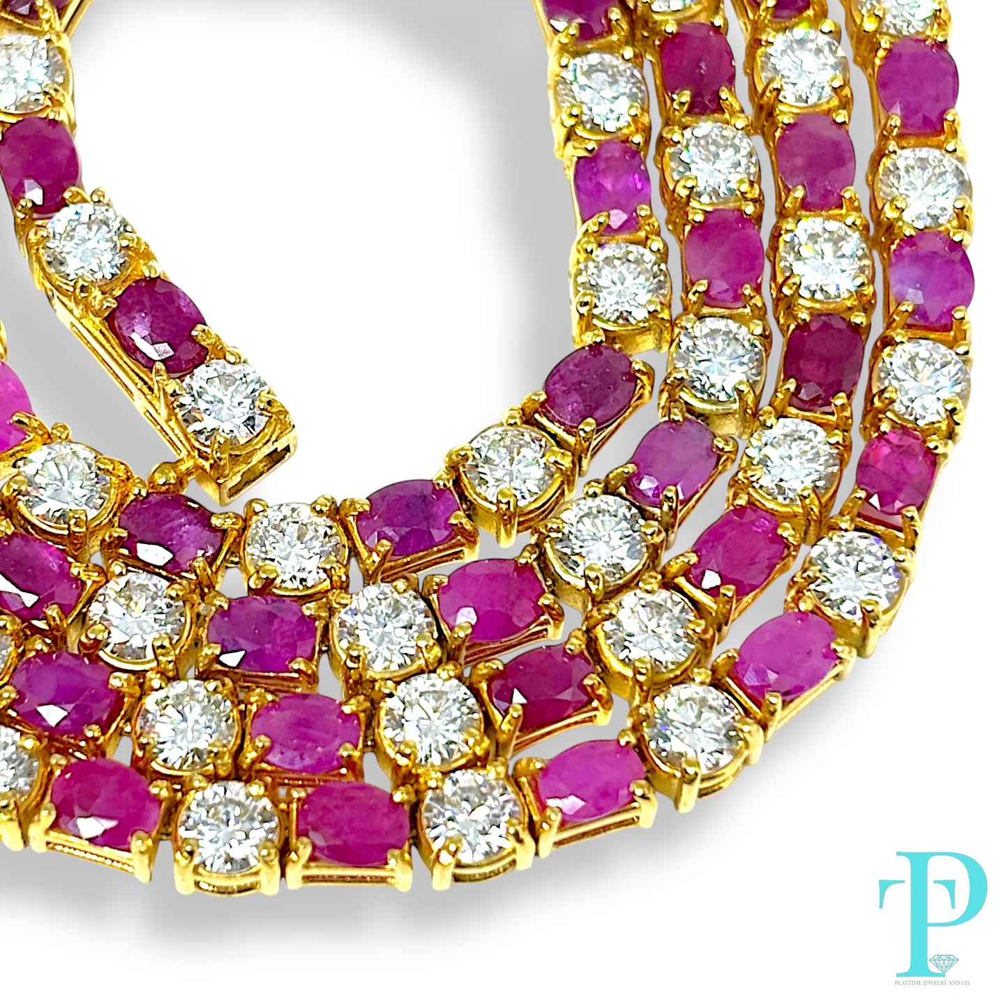 14KT YELLOW GOLD DIAMOND AND RUBY NECKLACE 24”