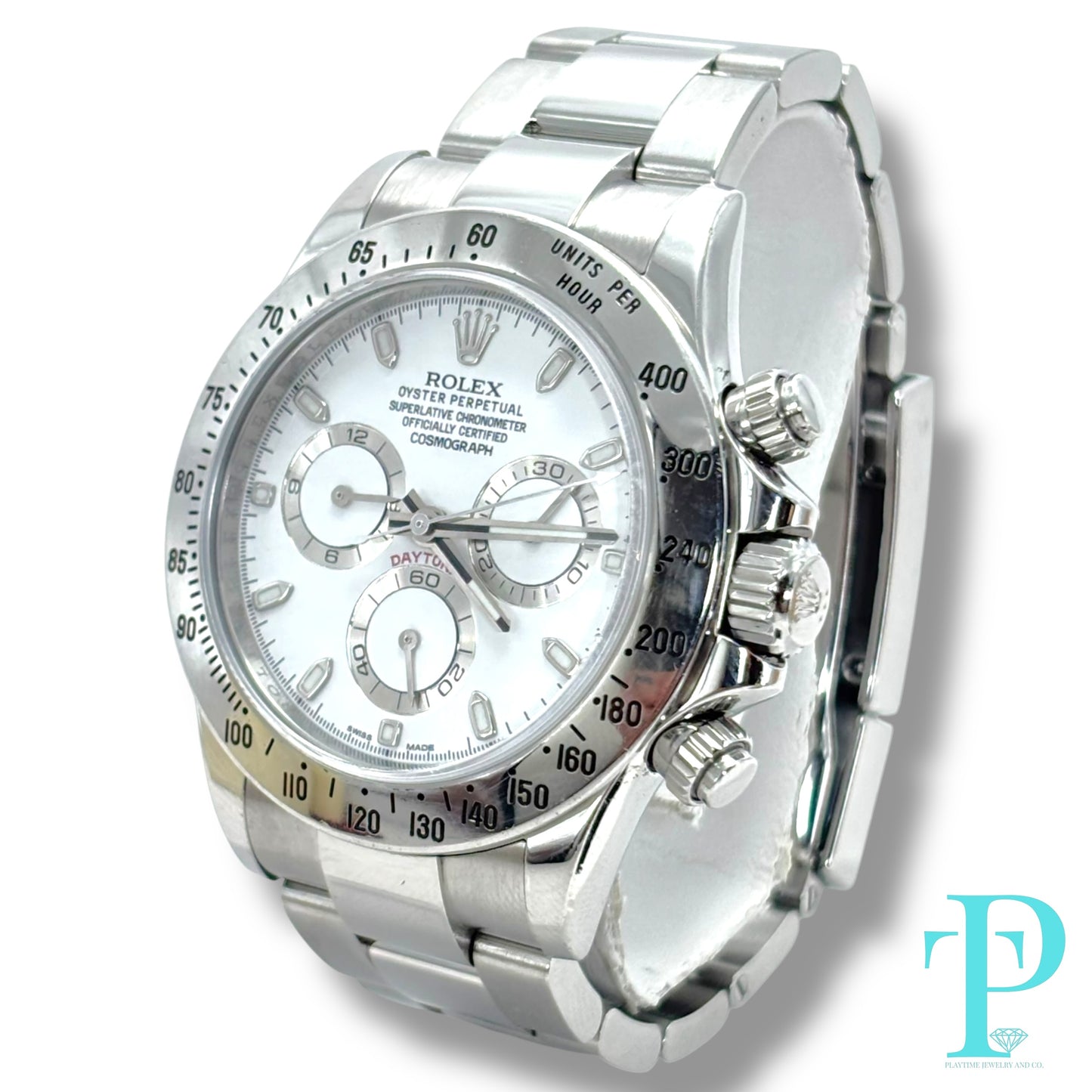 40MM ROLEX DAYTONA / STAINLESS STEEL / WHITE AND SILVER DIAL / OYSTER BRACELET / CHRONOGRAPH / AUTOMATIC MOVEMENT / REF.116520