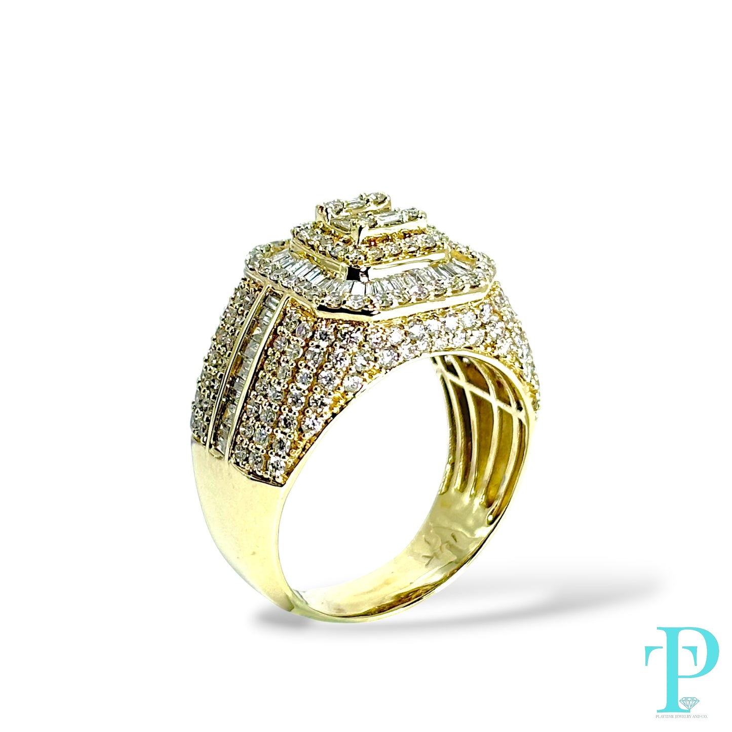 14KT GOLD MENS SQUARE TOP RING VVS-1 DIAMONDS