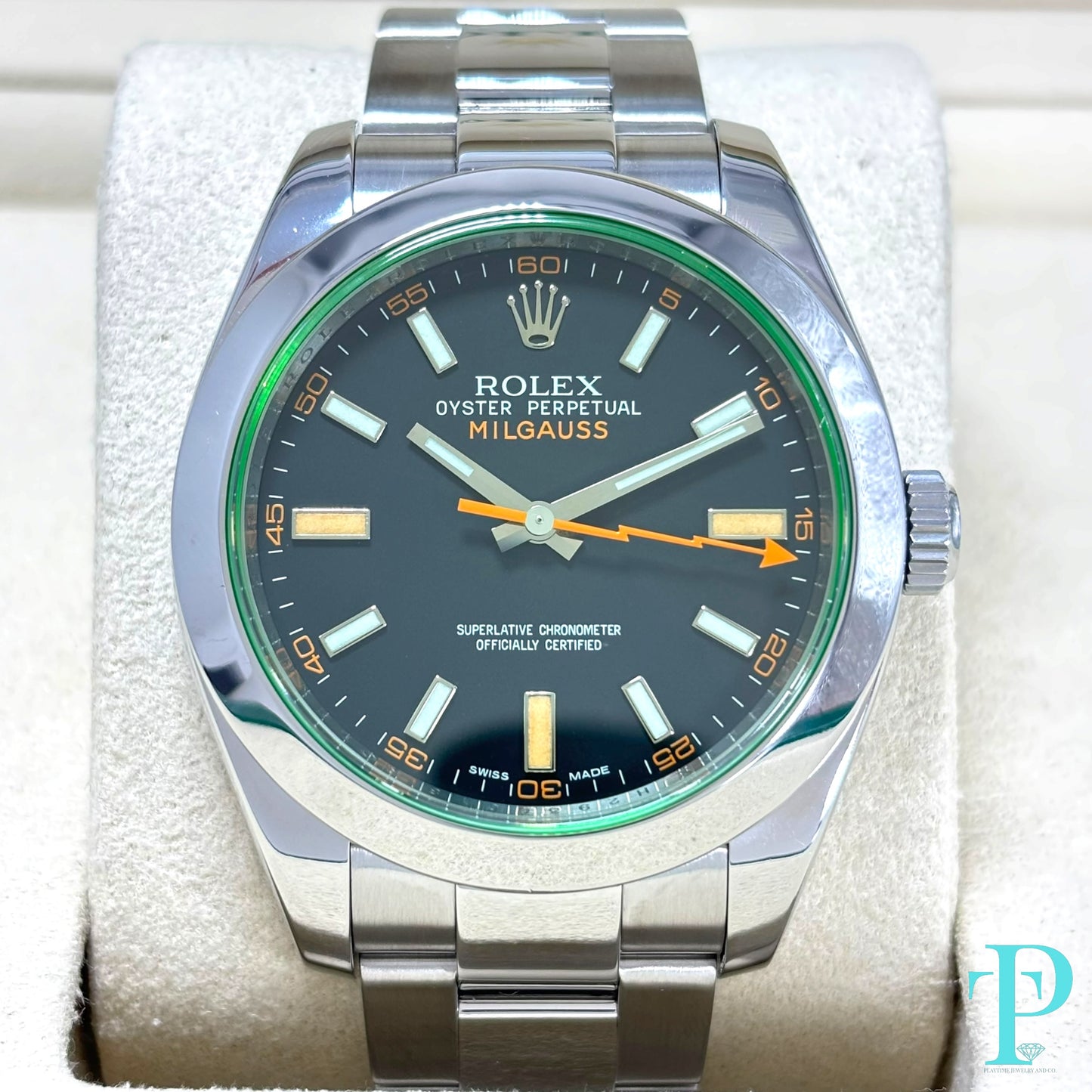 40MM ROLEX MILGAUSS GREEN CRYSTAL / Ref.116400V BLACK DIAL