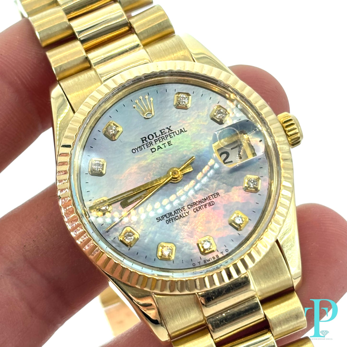 34MM ROLEX DATE REF.1510 14KT YELLOW GOLD MOP DIAL