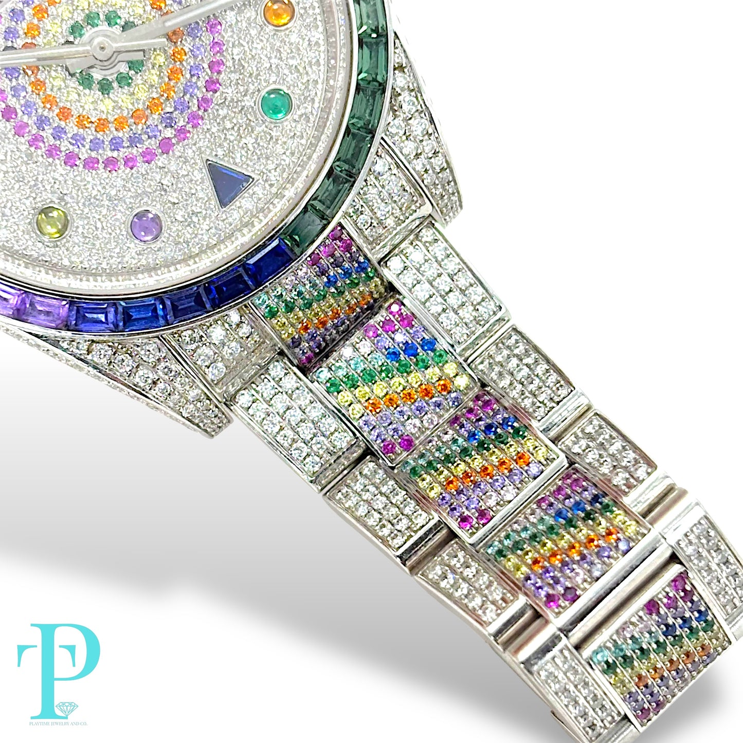41MM ROLEX DATEJUST RAINBOW SAPPHIRE & DIAMOND BUSTDOWN MEN’S WATCH / REF. 116300