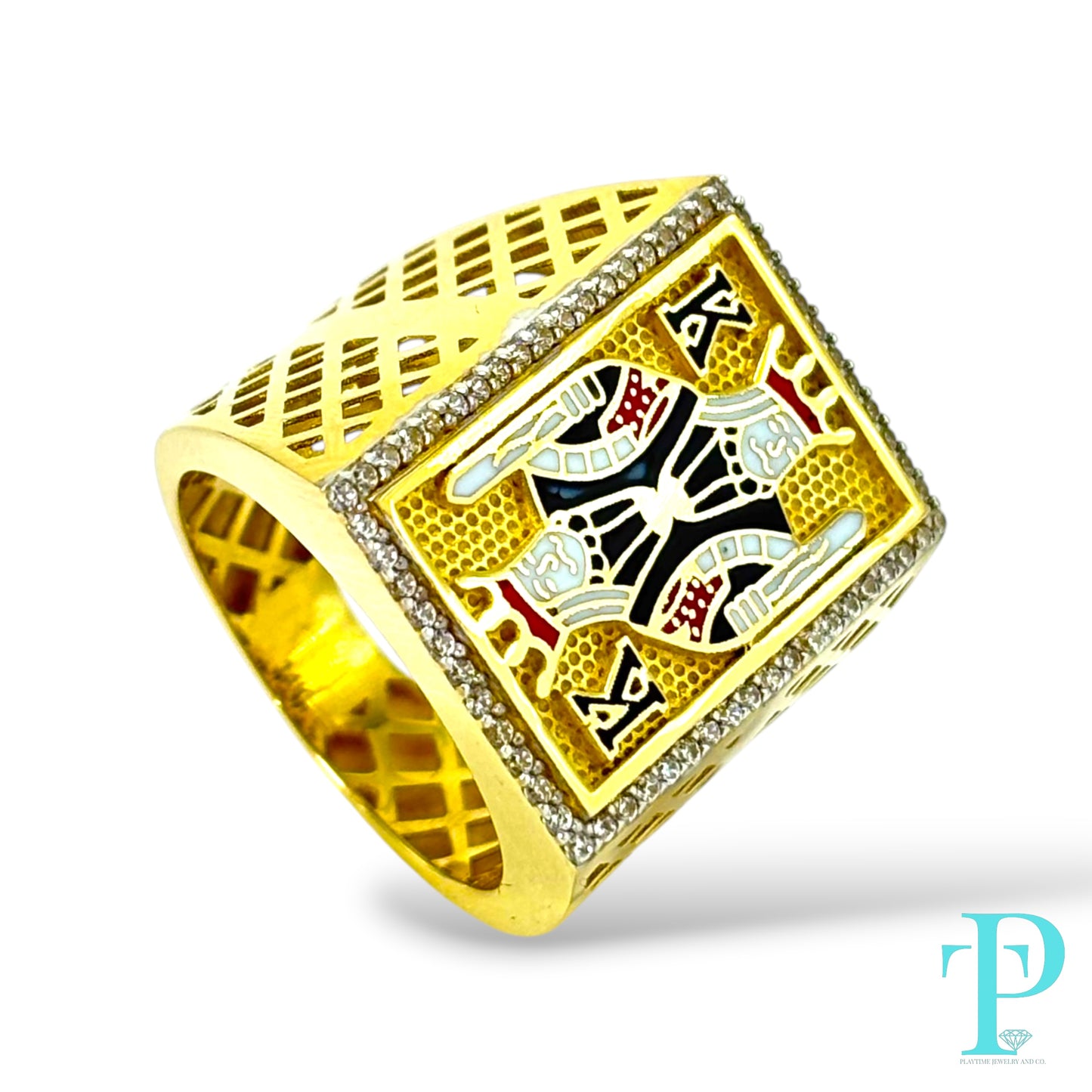 14K “KING GAMBLER” MENS GOLD ENAMELED RING
