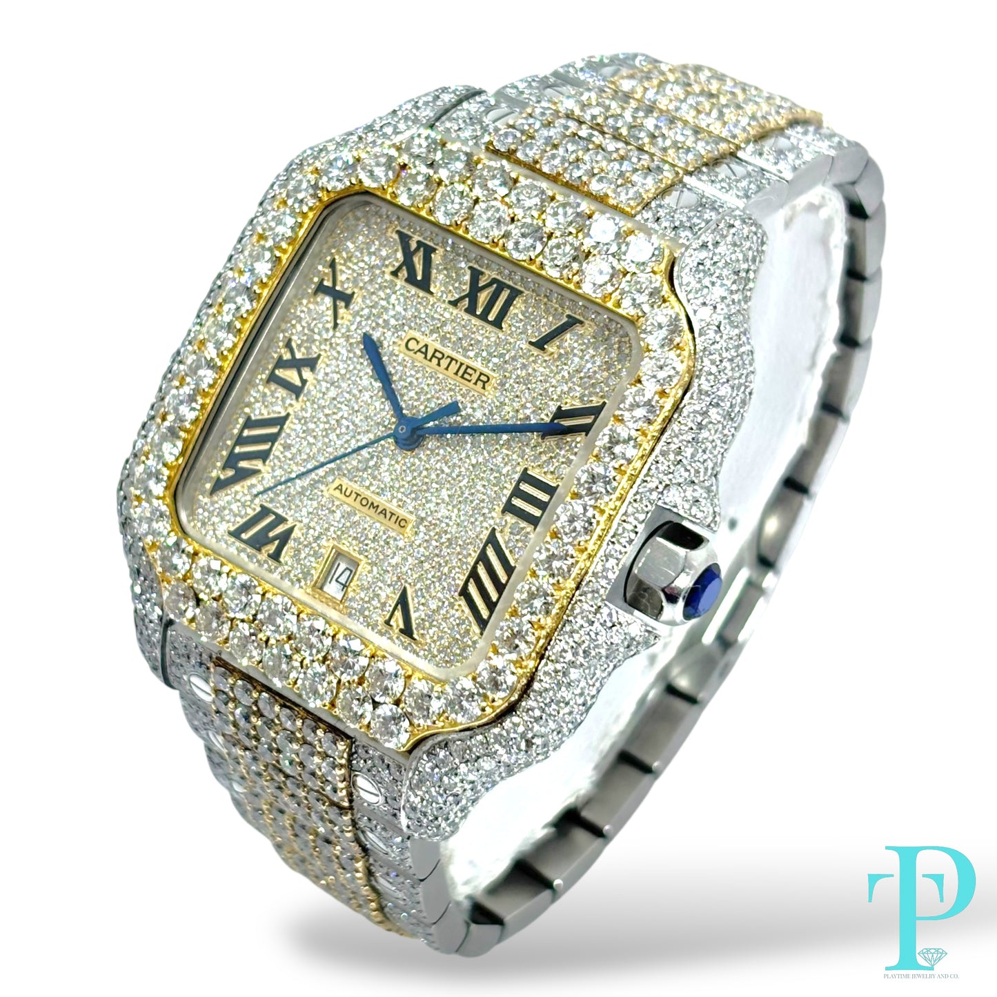 41MM CARTIER “SANTOS DE CARTIER” VVS-1 NATURAL DIAMOND BUSTDOWN MENS WATCH
