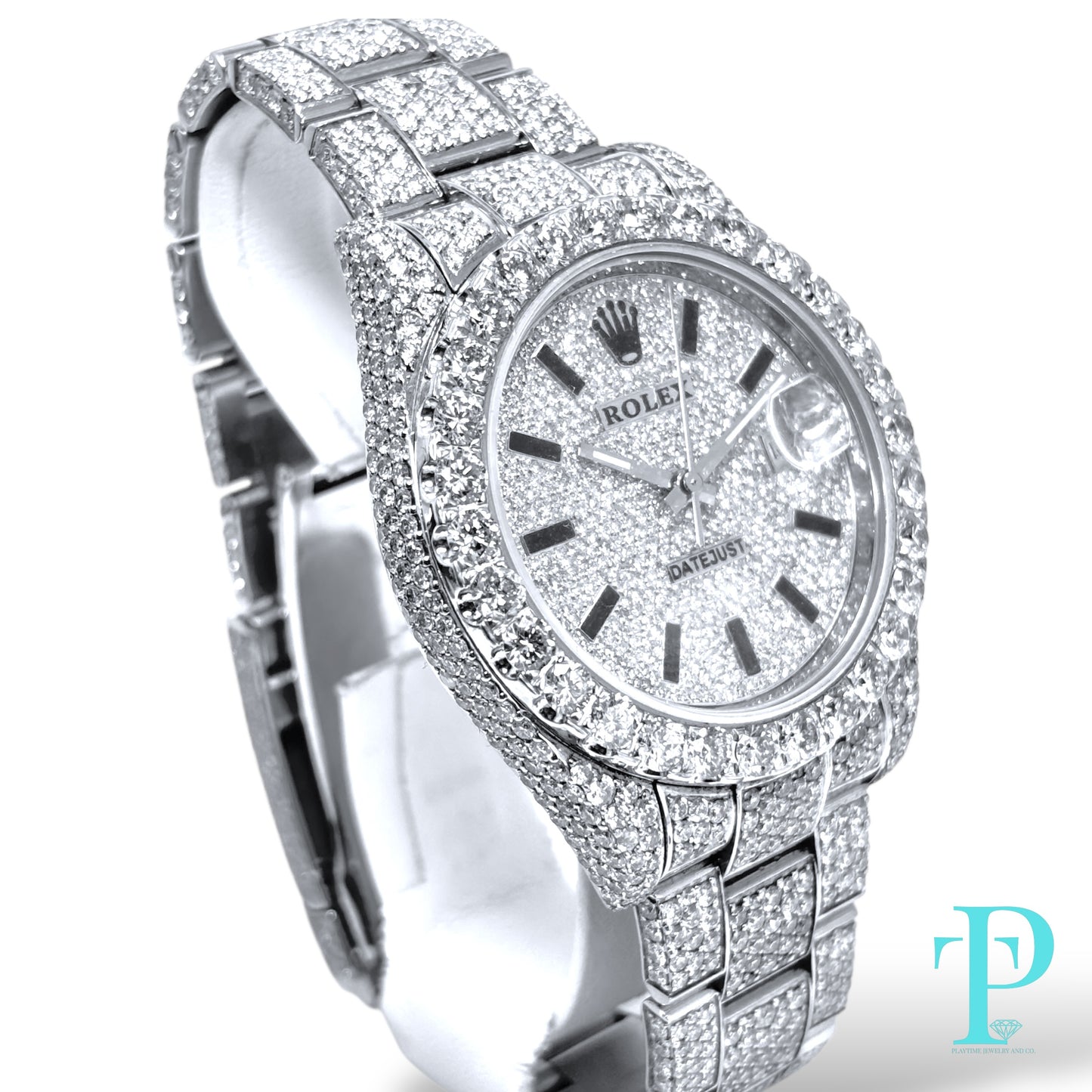 41MM ROLEX DATEJUST “AVALANCHE” / VVS-1 BUSTDOWN / DIAMOND ENCRUSTED / STAINLESS STEEL / OYSTER BRACELET / STICK HOUR-MARKERS / AUTOMATIC MOVEMENT