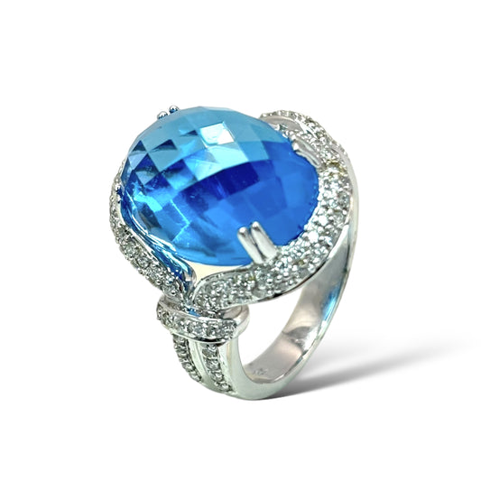 1/1 ESTATE 18KT WHITE GOLD 10.00 CTW BLUE TOPAZ RING