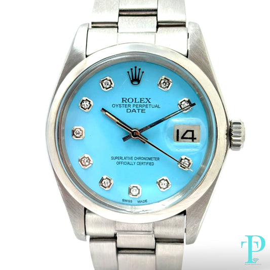 34MM ROLEX DATE / TIFFANY BLUE DIAL / STAINLESS STEEL / AUTOMATIC Ref.1500