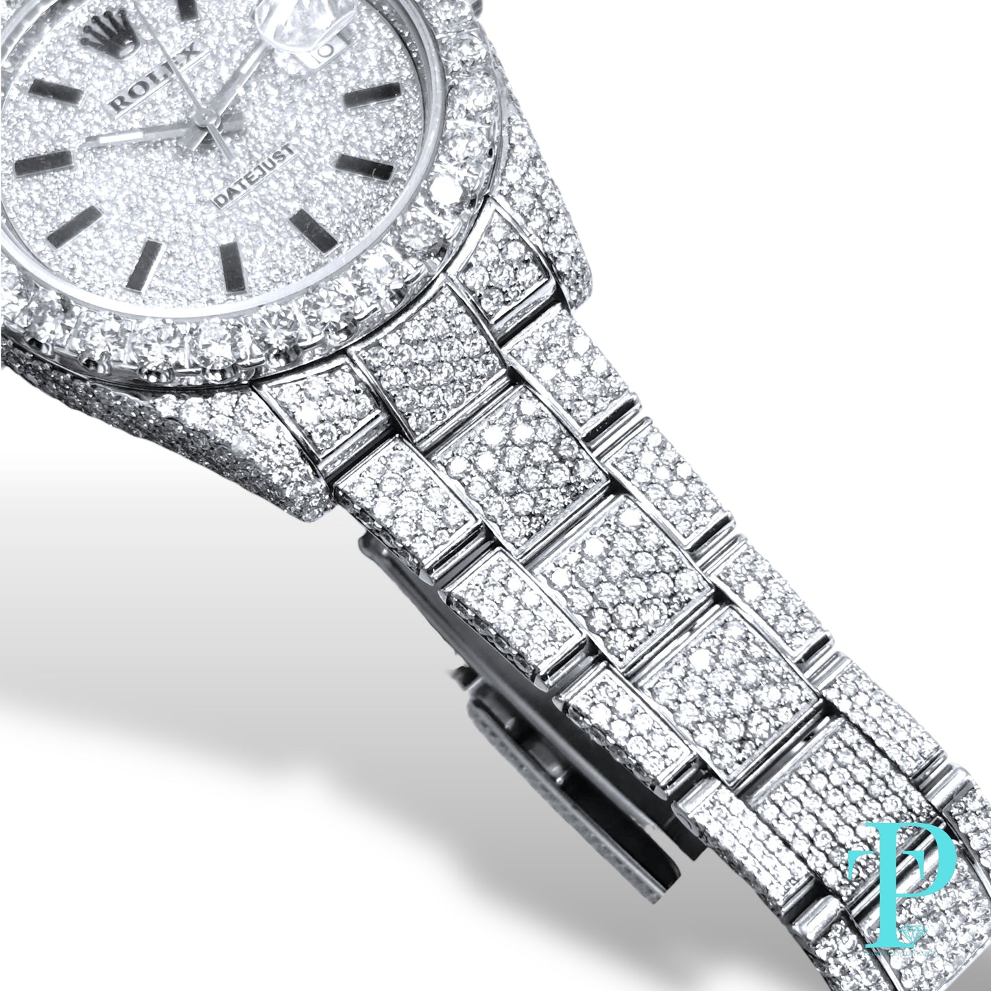 41MM ROLEX DATEJUST “AVALANCHE” / VVS-1 BUSTDOWN / DIAMOND ENCRUSTED / STAINLESS STEEL / OYSTER BRACELET / STICK HOUR-MARKERS / AUTOMATIC MOVEMENT