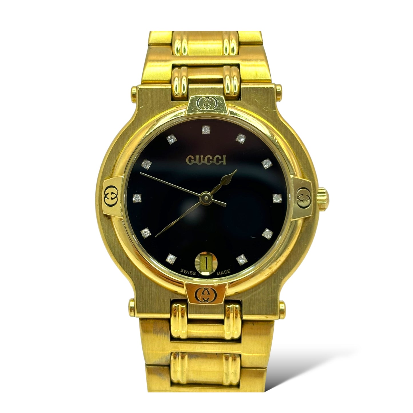 VINTAGE GUCCI 31MM GOLD PLATED DIAMOND DIAL WATCH
