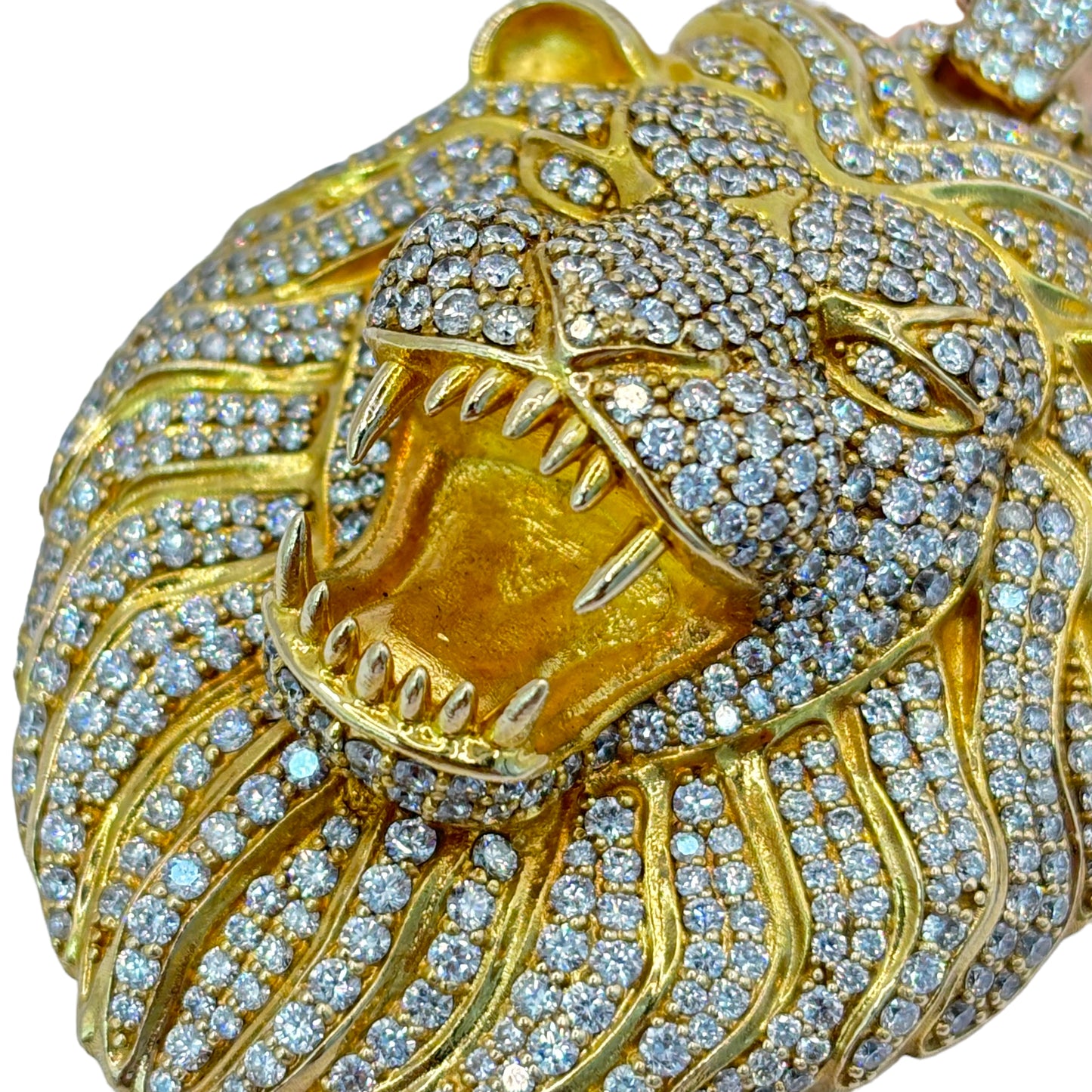 14KT 73.20G VVS-1 9.97CTW NATURAL DIAMOND BIG LION HEAD BUSTDOWN PENDANT