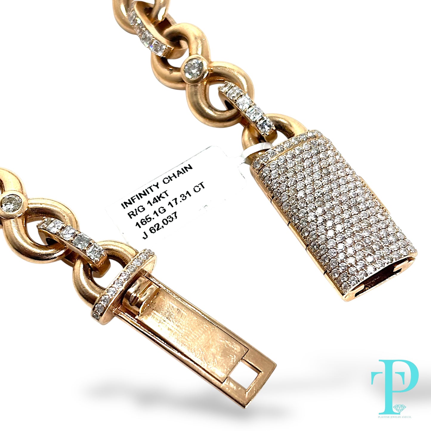 14KT ROSE GOLD 166g 22” 17.31CTW INFINITY LINK DIAMOND CHAIN