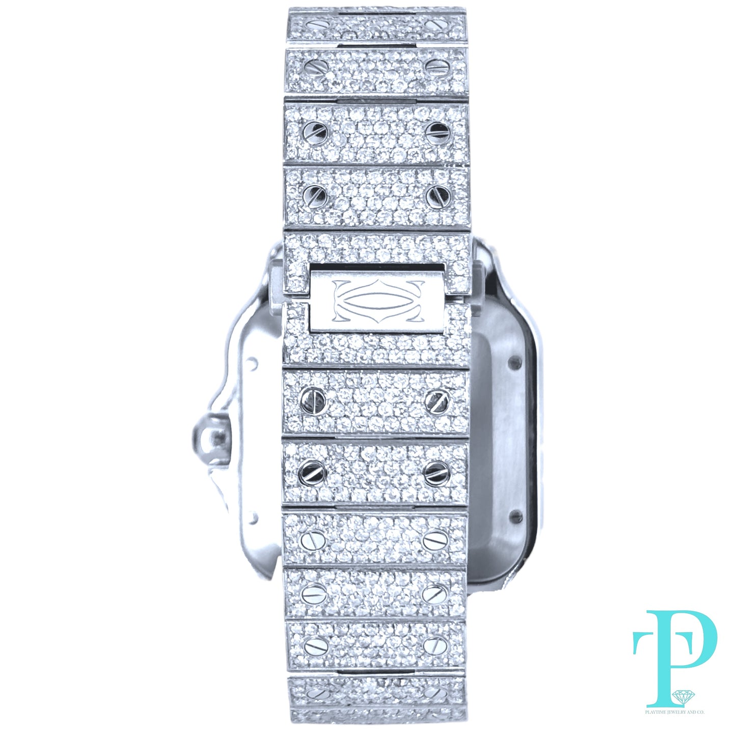 40MM CARTIER SANTOS BUSTDOWN/DIAMOND ENCRUSTED REF.4072 STAINLESS STEEL / MOP DIAMOND DIAL