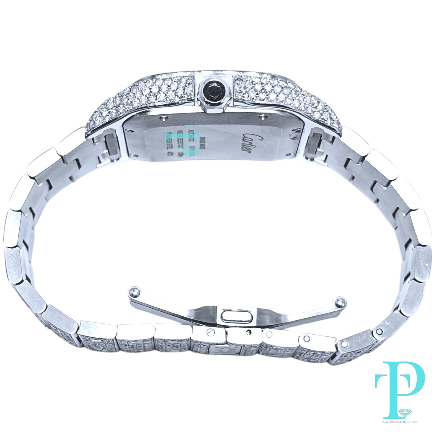 40MM CARTIER SANTOS BUSTDOWN/DIAMOND ENCRUSTED REF.4072 STAINLESS STEEL / MOP DIAMOND DIAL